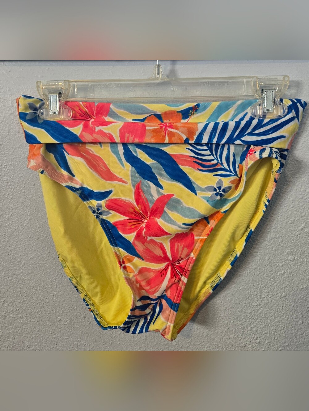 Sunsets Tropical Floral Bikini Bottoms in Yellow Coral Blue Sz L
